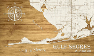 Gulf Shores, Alabama Engraved Map (Gold)