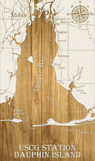 USCG Mobile Bay Coast Engraved Map (Silver)