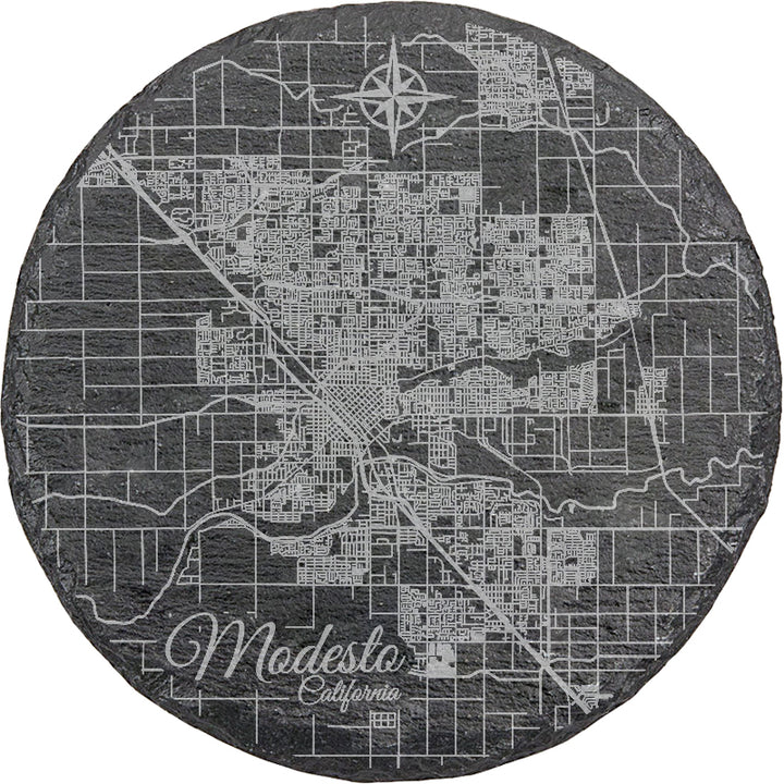 Modesto, California Round Slate Coaster