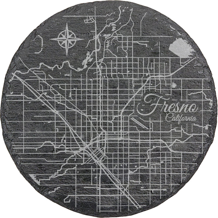 Fresno, California Round Slate Coaster