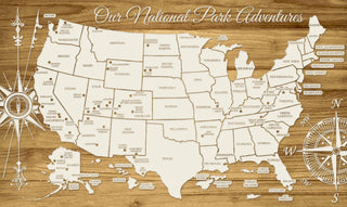 Exclusive - National Park Adventures, NA Engraved Wood Wall Map