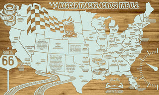 Exclusive - GGWI Nascar Tracks Across the US Engraved Wood Wall Map