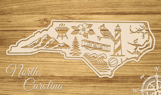 North Carolina Abstract Engraved Map