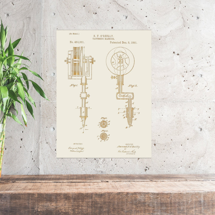 FP0592 - Tattooing Machine Engraved Patent (Gold)