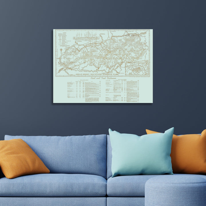 Great Smoky Mountains Road & Trail Distances 1940 Engraved Patent (Gold)