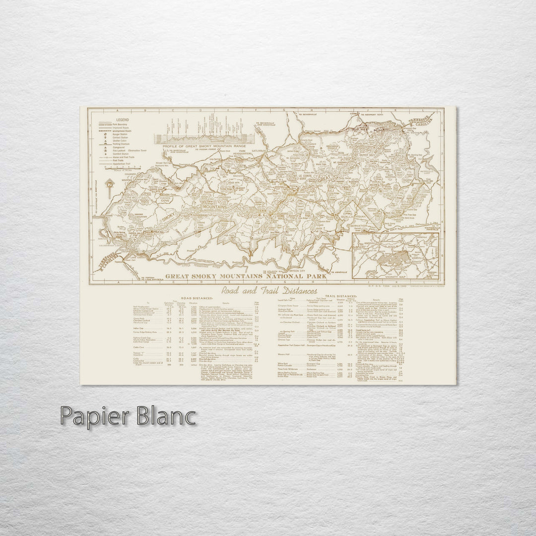 Great Smoky Mountains Road & Trail Distances 1940 Engraved Patent (Gold)