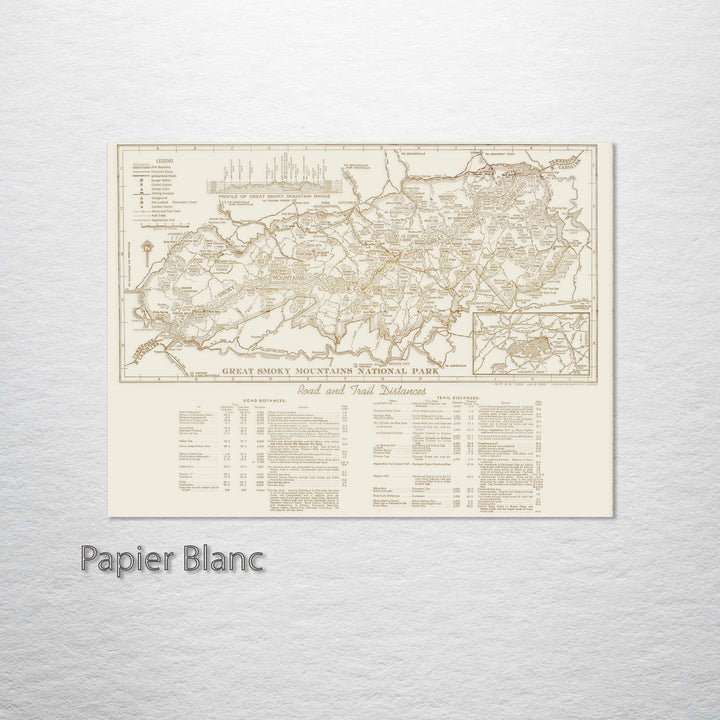 Great Smoky Mountains Road & Trail Distances 1940 Engraved Patent (Gold)