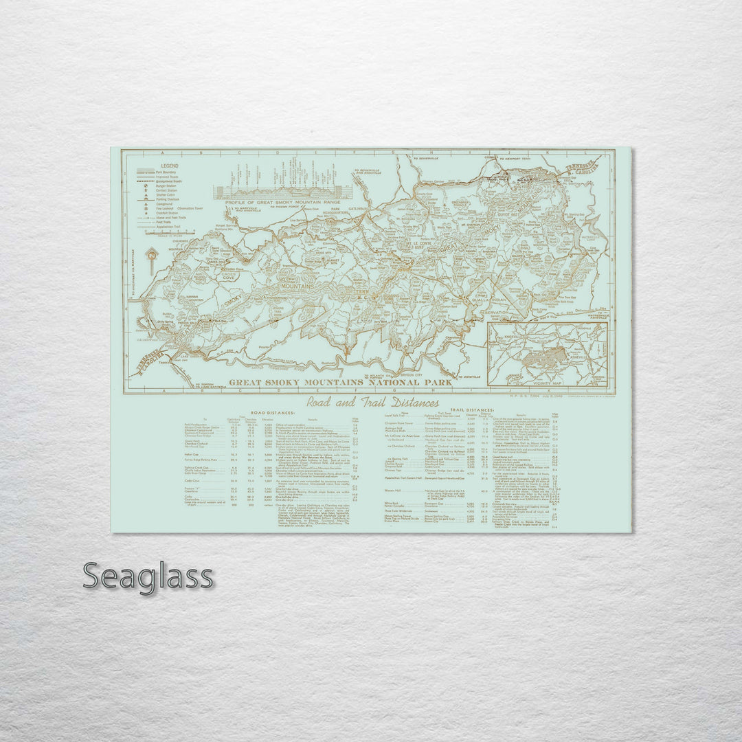 Great Smoky Mountains Road & Trail Distances 1940 Engraved Patent (Gold)