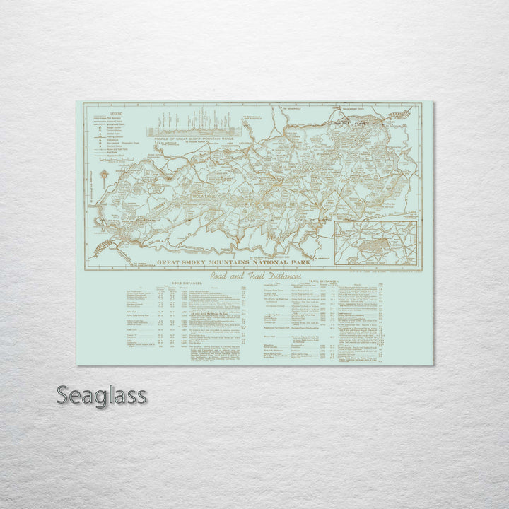 Great Smoky Mountains Road & Trail Distances 1940 Engraved Patent (Gold)