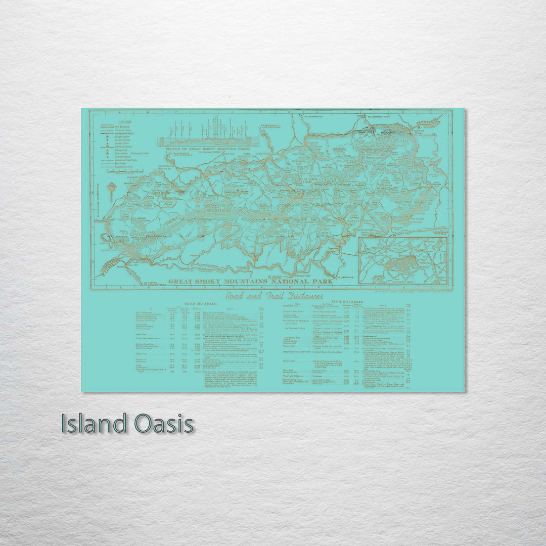 Great Smoky Mountains Road & Trail Distances 1940 Engraved Patent (Gold)