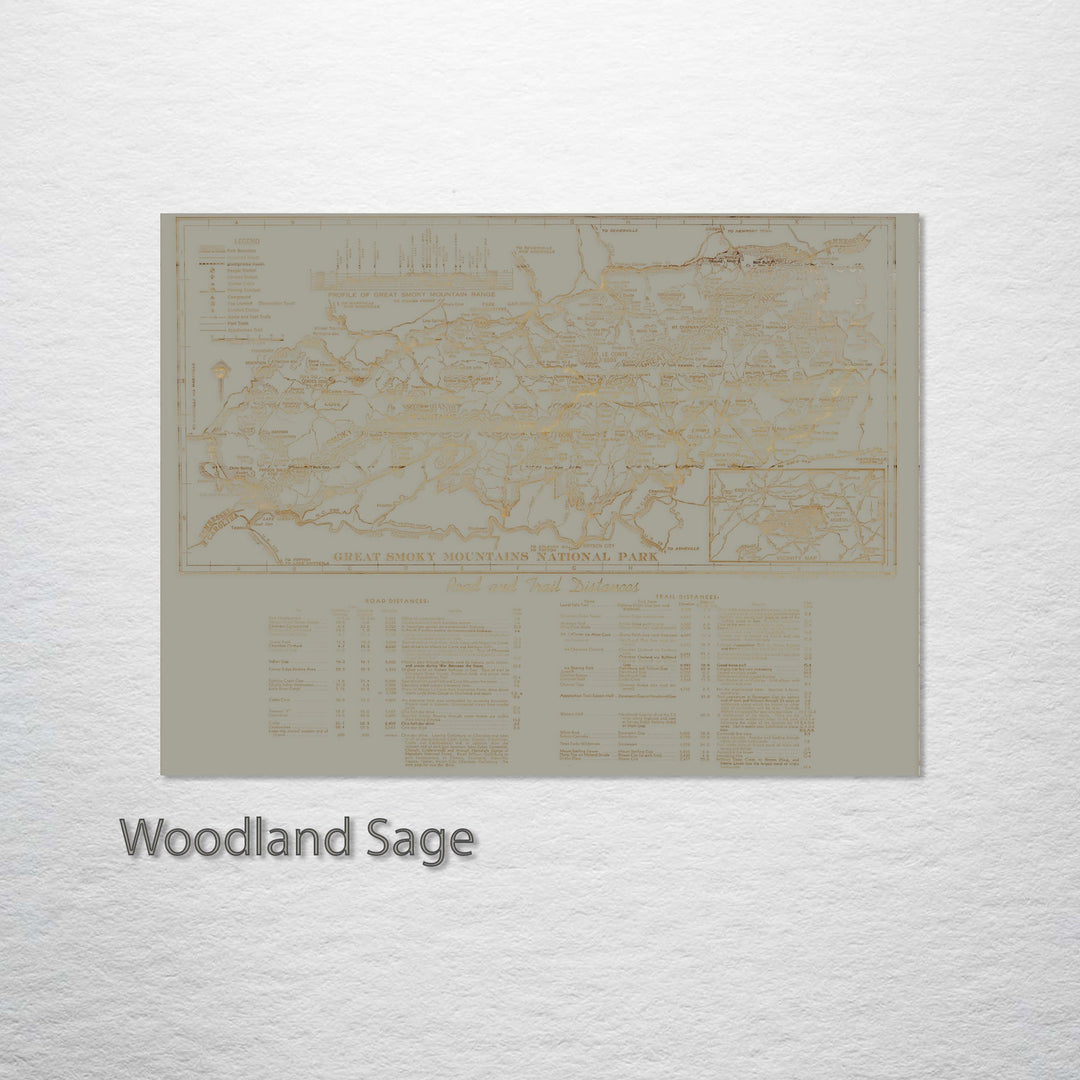 Great Smoky Mountains Road & Trail Distances 1940 Engraved Patent (Gold)