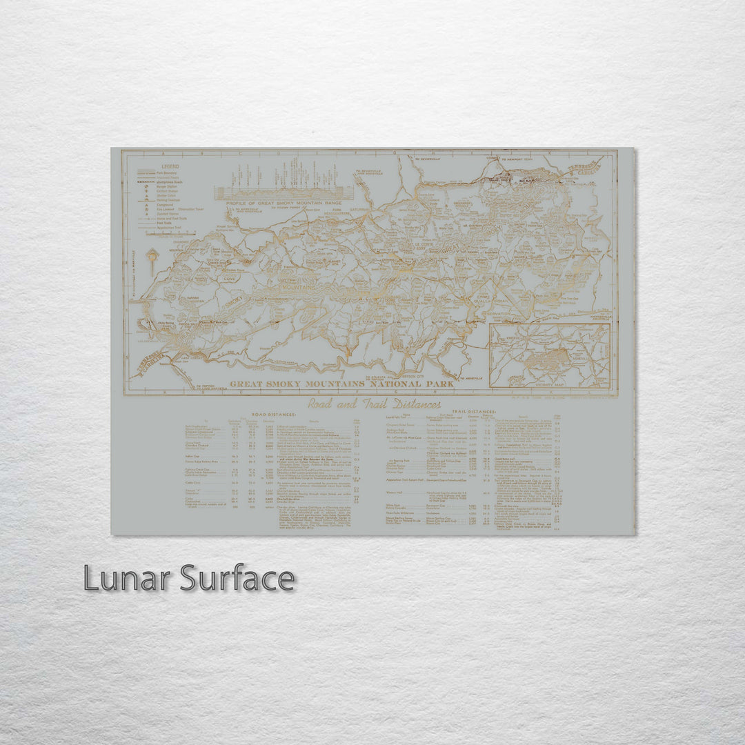 Great Smoky Mountains Road & Trail Distances 1940 Engraved Patent (Gold)