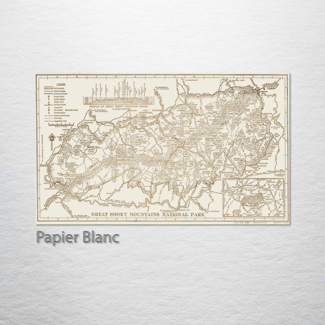 Great Smoky Mountains National Park  1941 Engraved Map (Gold)