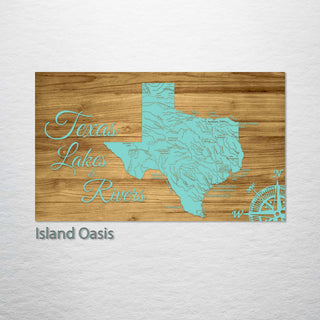 Texas Lakes & Rivers Engraved Map (Standard)