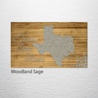 Texas Lakes & Rivers Engraved Map (Standard)
