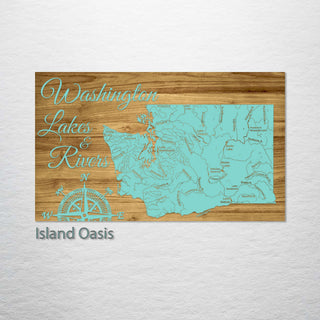 Washington Lakes & Rivers Engraved Map (Bronze)