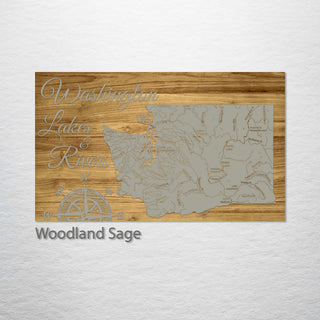 Washington Lakes & Rivers Engraved Map (Bronze)
