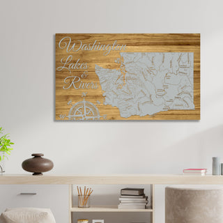 Washington Lakes & Rivers Engraved Map (Bronze)