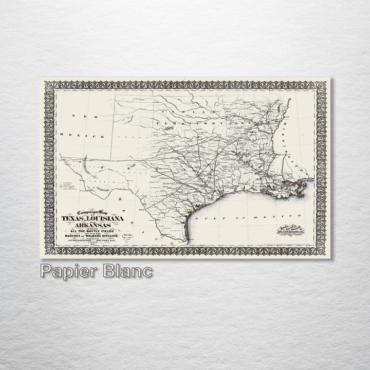 1871 Campaign Map of Texas Louisiana and Arkansas - Fire & Pine