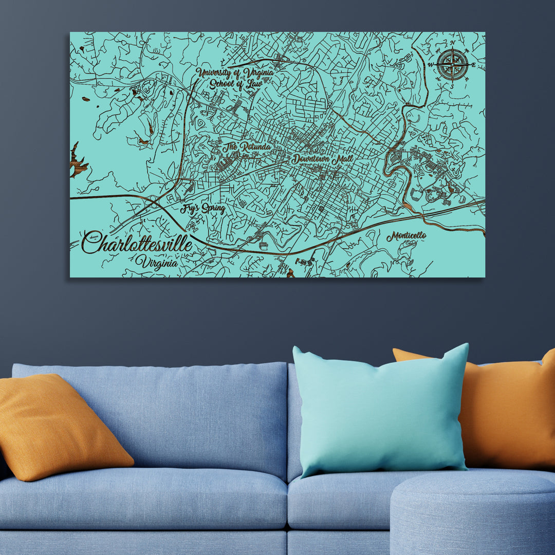 Charlottesville, Virginia Whimsical Map - Fire & Pine