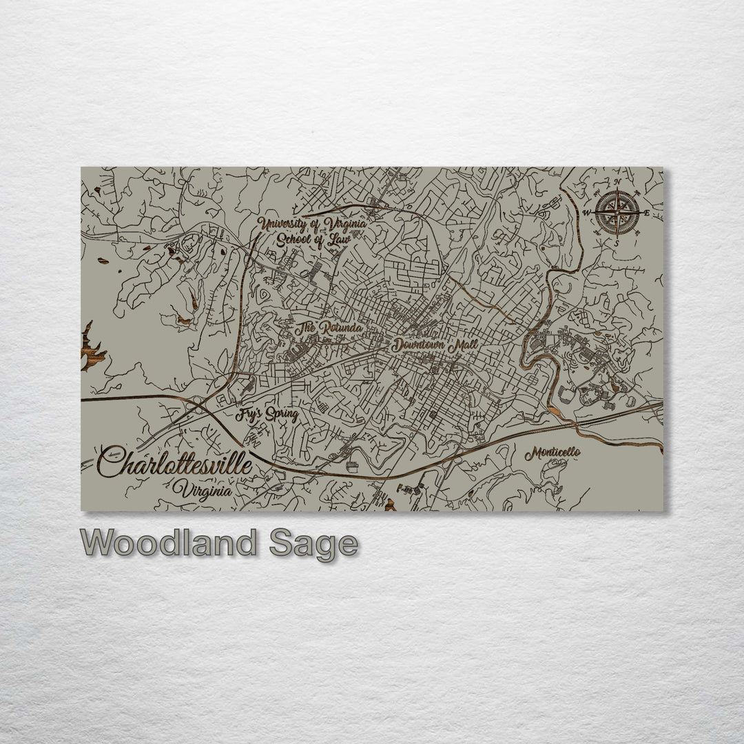 Charlottesville, Virginia Whimsical Map - Fire & Pine