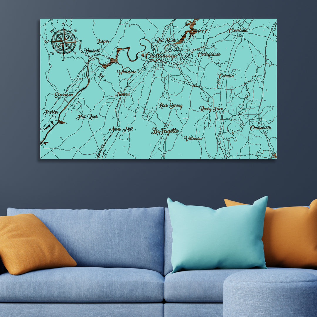 Chattanooga, Tennessee Whimsical Map - Fire & Pine