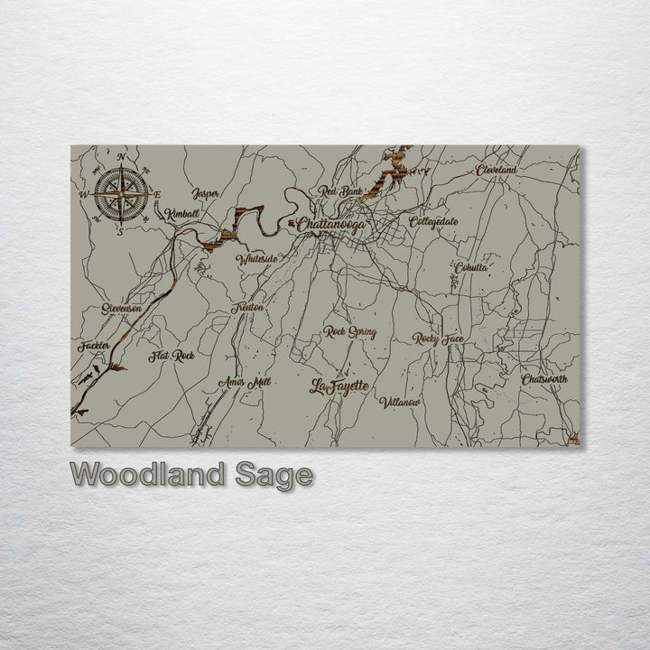 Chattanooga, Tennessee Whimsical Map - Fire & Pine