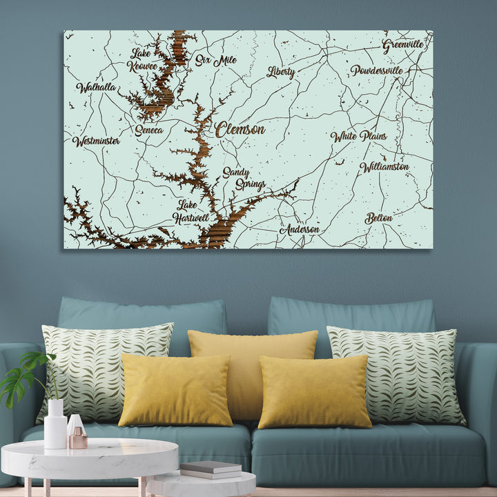 Clemson, South Carolina Whimsical Map - Fire & Pine