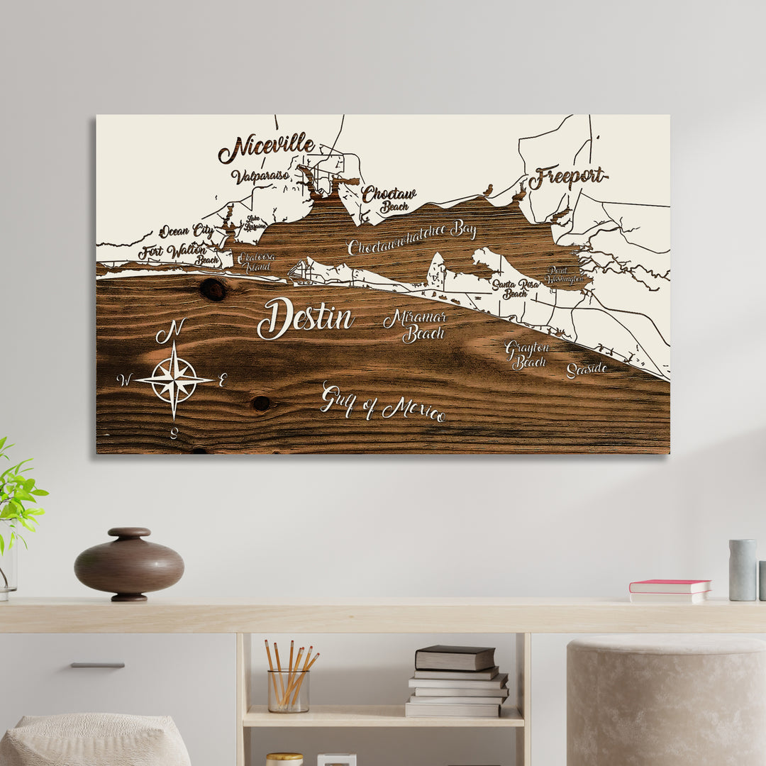 Destin, Florida Whimsical Map - Fire & Pine