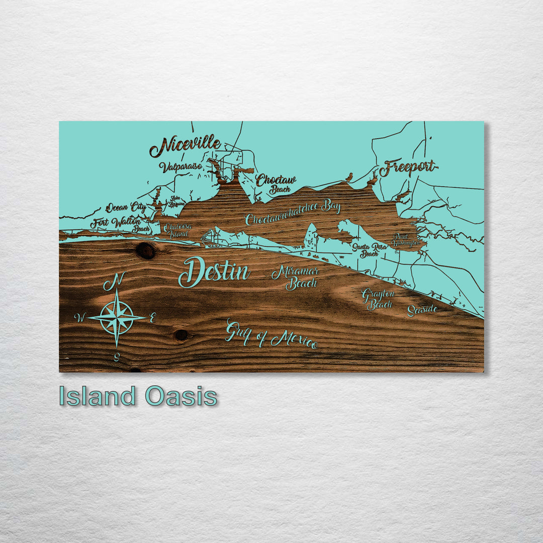 Destin, Florida Whimsical Map - Fire & Pine