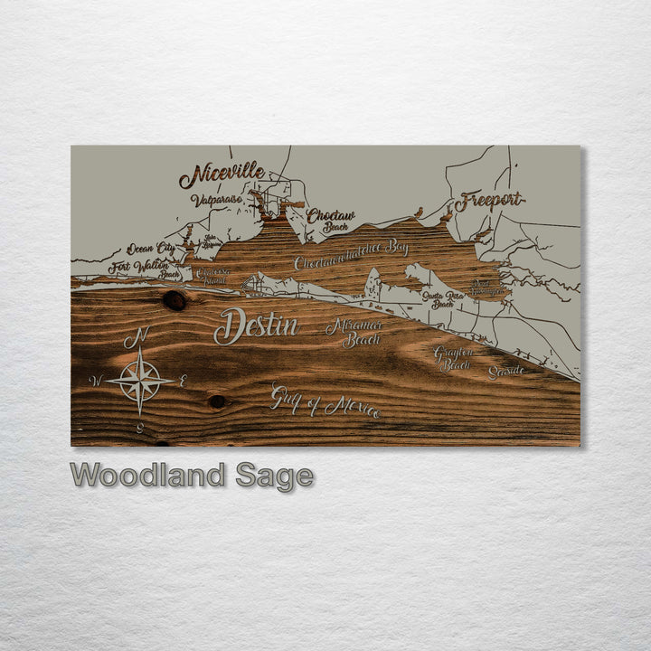 Destin, Florida Whimsical Map - Fire & Pine