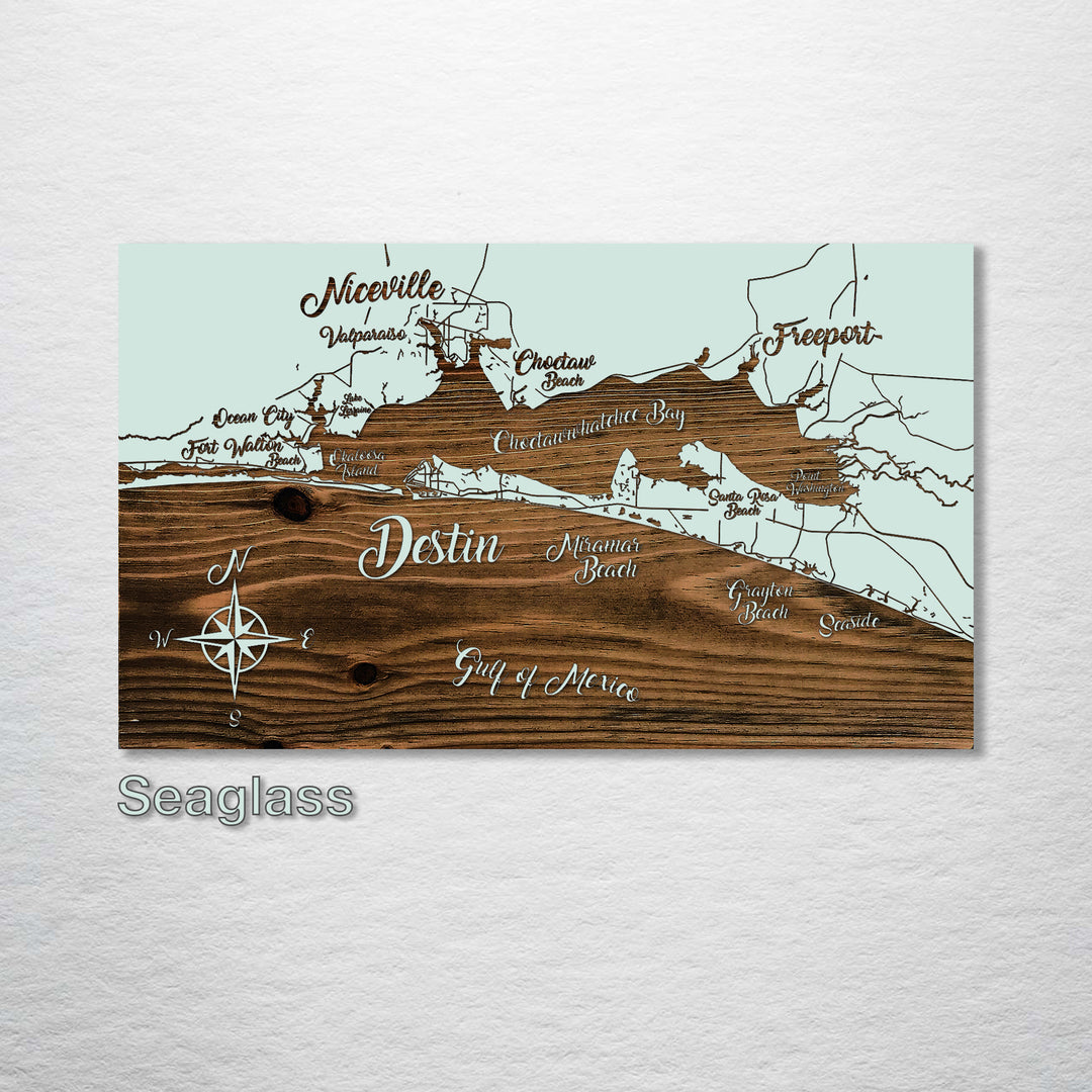 Destin, Florida Whimsical Map - Fire & Pine