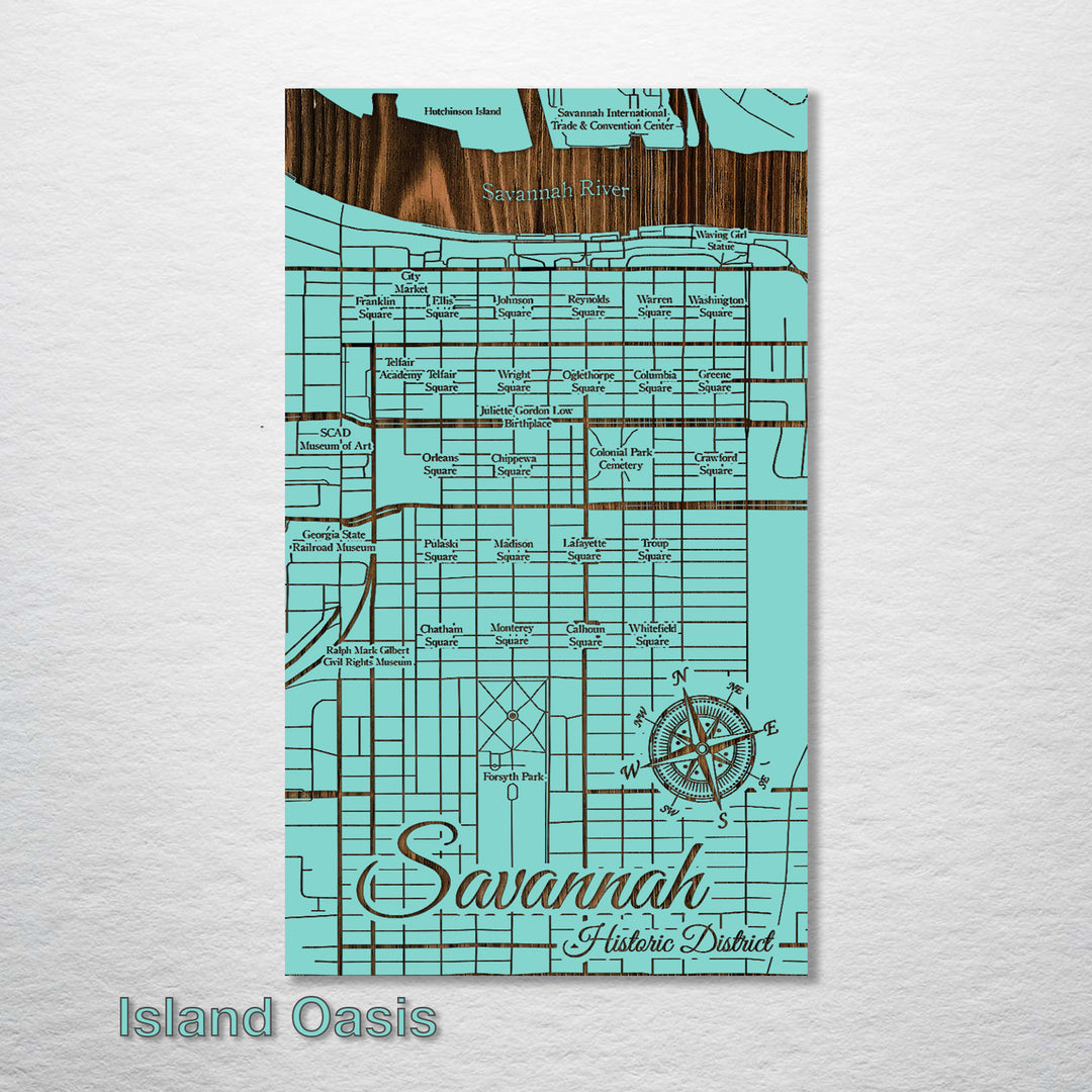 Squares of Savannah, Georgia Map - Fire & Pine