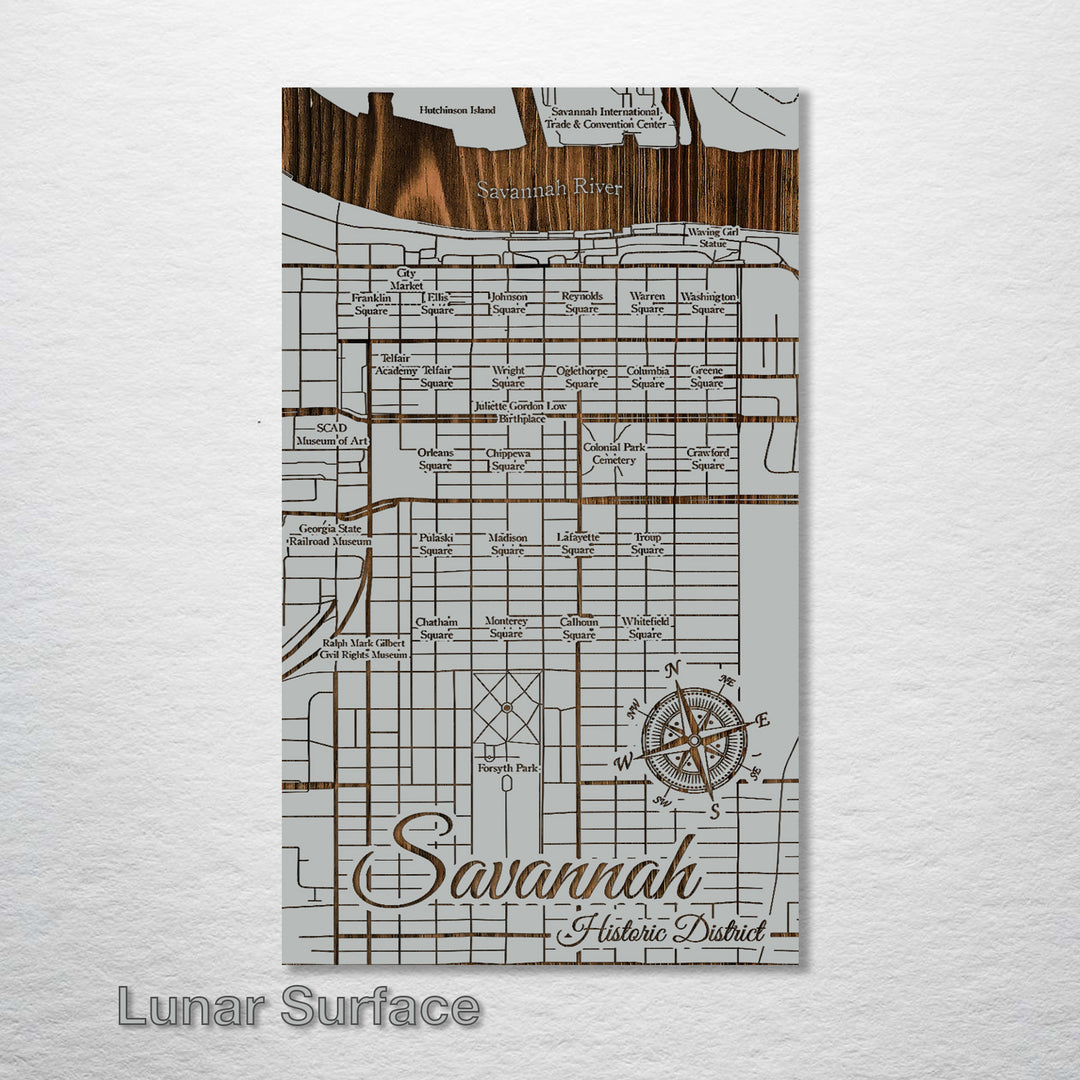 Squares of Savannah, Georgia Map - Fire & Pine