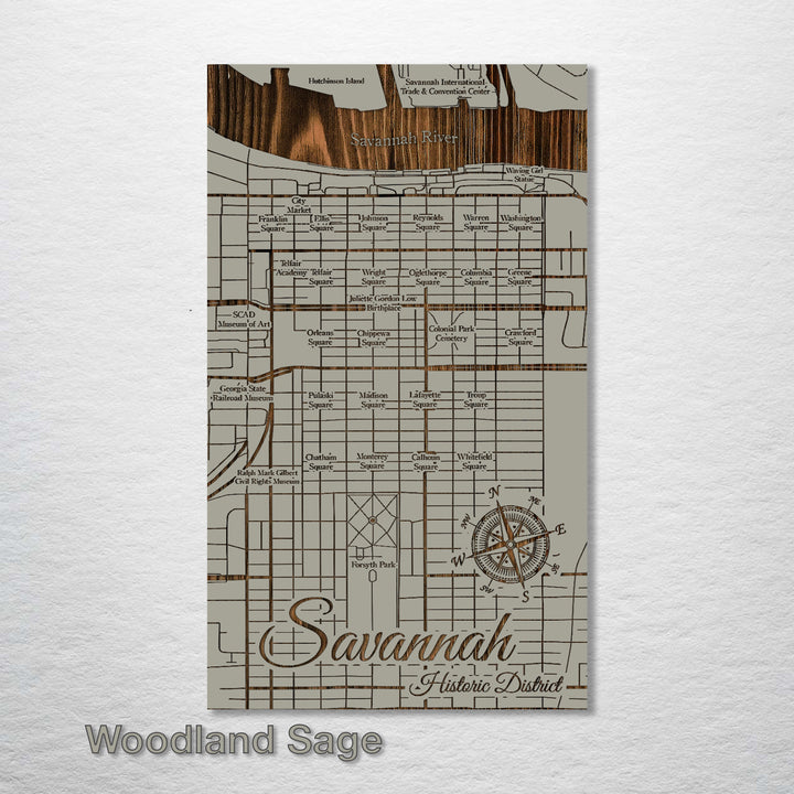 Squares of Savannah, Georgia Map - Fire & Pine