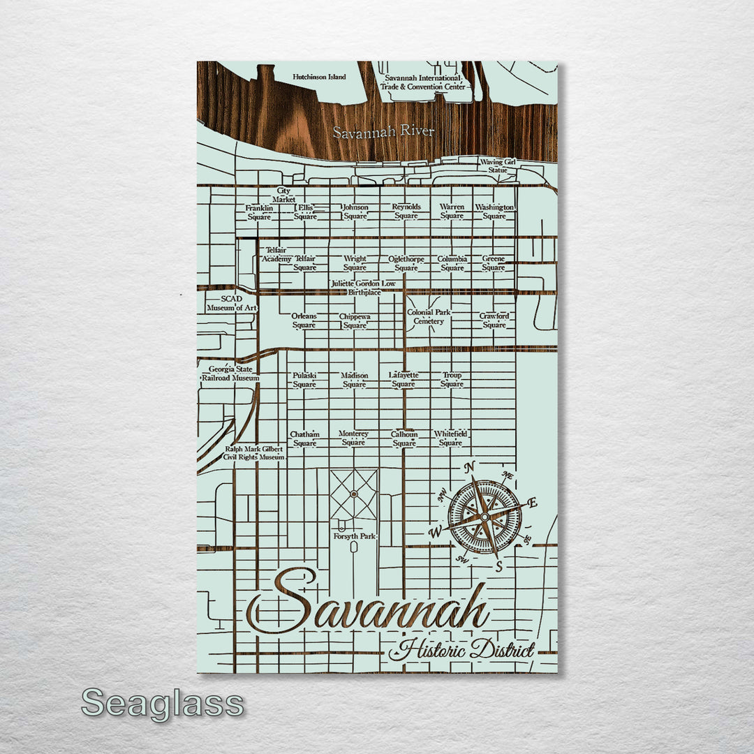 Squares of Savannah, Georgia Map - Fire & Pine