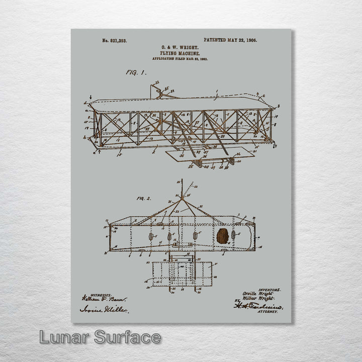 Wright Brother's Flying Machine US Patent - Fire & Pine