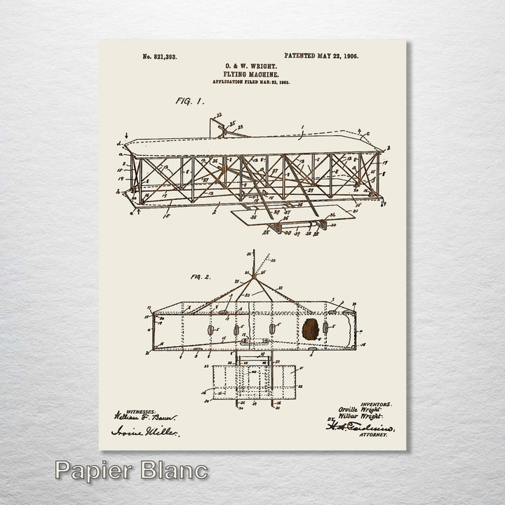 Wright Brother's Flying Machine US Patent - Fire & Pine