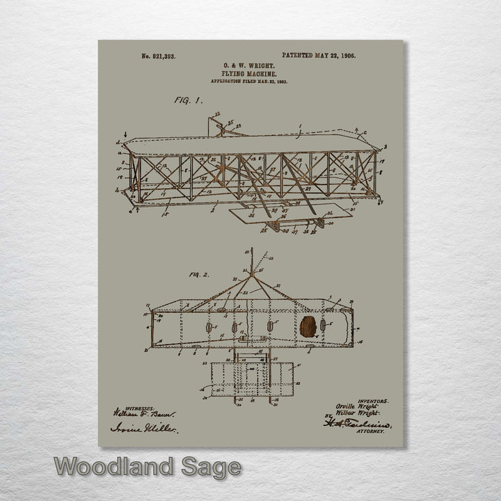 Wright Brother's Flying Machine US Patent - Fire & Pine