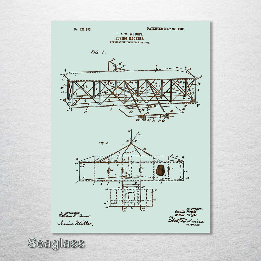 Wright Brother's Flying Machine US Patent - Fire & Pine