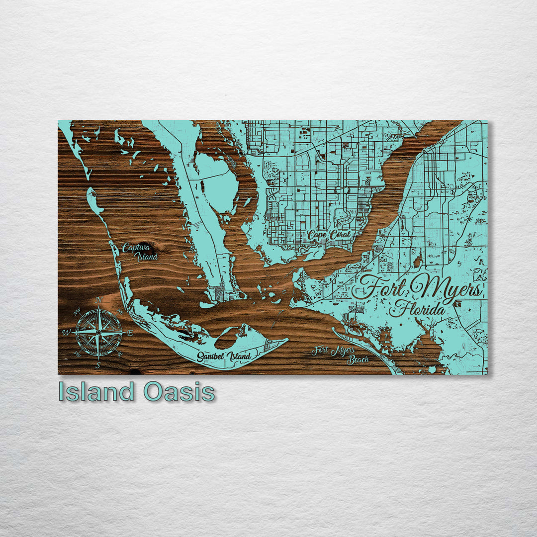 Fort Myers, Florida Whimsical Map - Fire & Pine