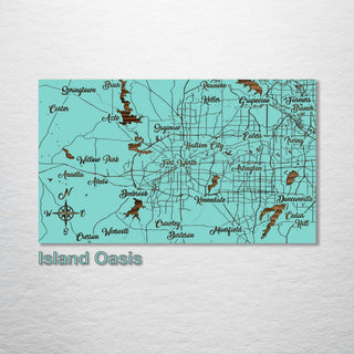 Fort Worth, Texas Whimsical Map - Fire & Pine