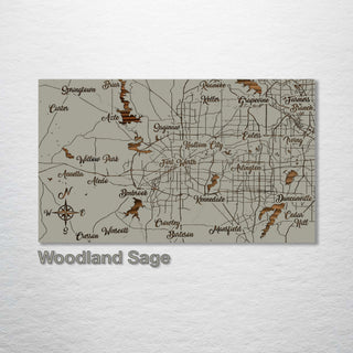 Fort Worth, Texas Whimsical Map - Fire & Pine