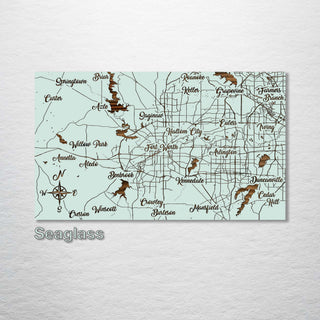 Fort Worth, Texas Whimsical Map - Fire & Pine