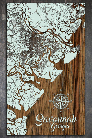 Exclusive - Savannah Vertical Get Gifty Engraved Wood Wall Map