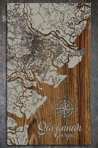 Exclusive - Savannah Vertical Get Gifty Engraved Wood Wall Map
