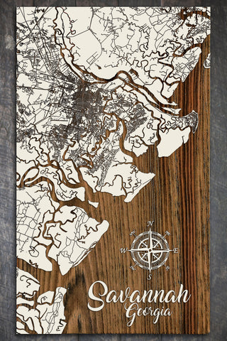 Exclusive - Savannah Vertical Get Gifty Engraved Wood Wall Map