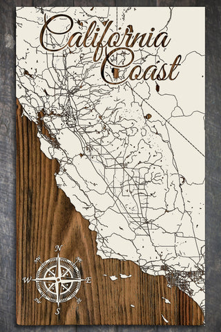 Exclusive - Get Gifty Cali Coast Engraved Wood Wall Map