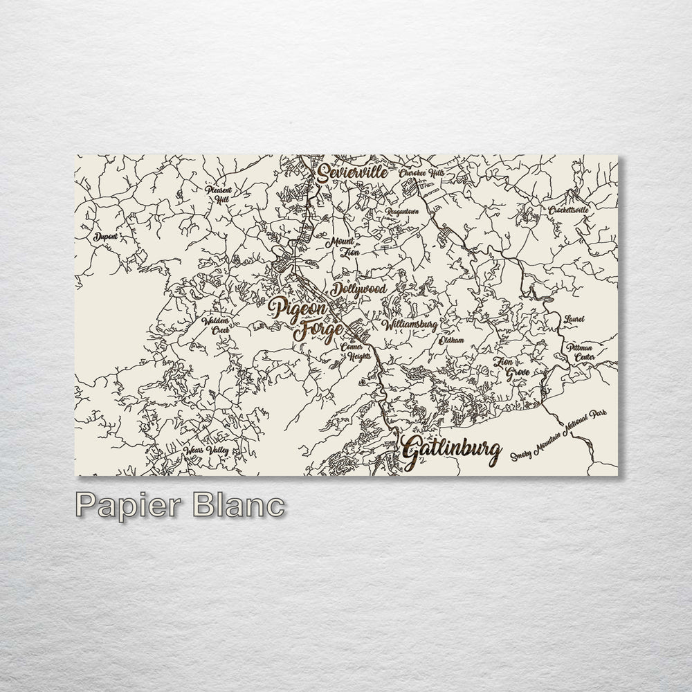 Gatlinburg, Tennessee Whimsical Map - Fire & Pine