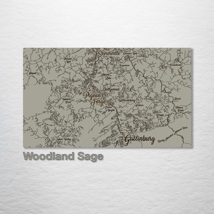 Gatlinburg, Tennessee Whimsical Map - Fire & Pine